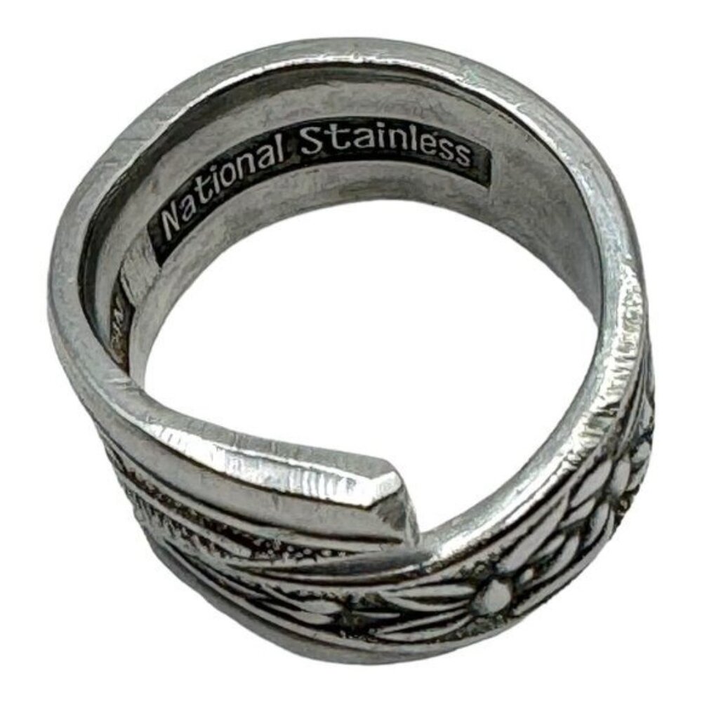 Floral Roses Artisan Ring - Upcycled Silverware - Japan National Stainless Sz 7 - Picture 8 of 15